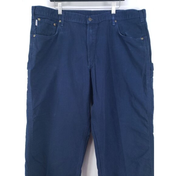 Carhartt Loose Fit Carpenter Pants Mens 42x30 Dark Blue Cotton Durable Workwear - Picture 7 of 10
